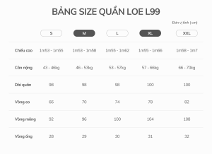 Bảng size quầnL99